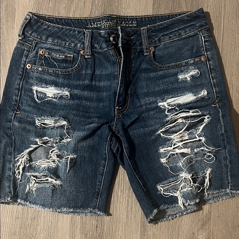 American Eagle Outfitters Men's Ripped Dark Blue Jean Shorts